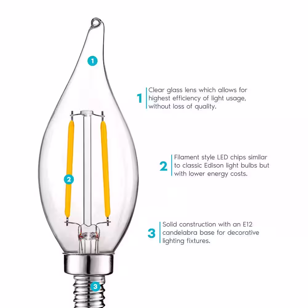 LUXRITE 40-Watt Equivalent CA11 Dimmable LED Light Bulbs UL Listed 2700K Warm White (12-Pack)