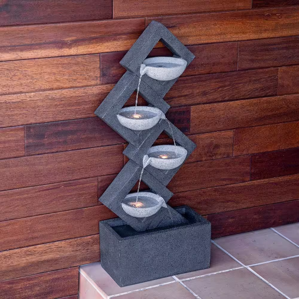 Alpine Corporation 39 in. Tall Indoor/Outdoor Soothing 4-Tier Zen Fountain with LED Lights