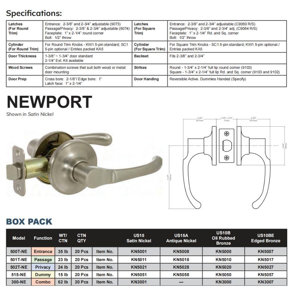 DELANEY HARDWARE Newport Satin Nickel Keyed Entry Door Handle