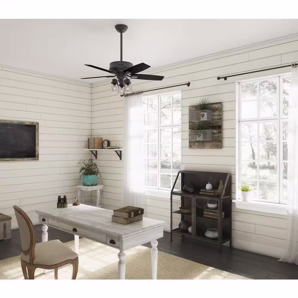 Hunter Bennett 44 in. Indoor Matte Black Ceiling Fan with Light Kit and Remote Control