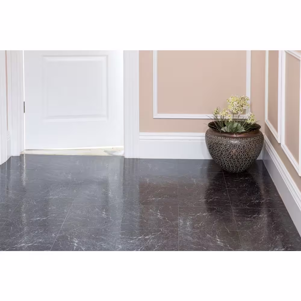 ACHIM Nexus Black 12 in. x 12 in. Peel and Stick Stone Vinyl Tile (20 sq. ft. / case)