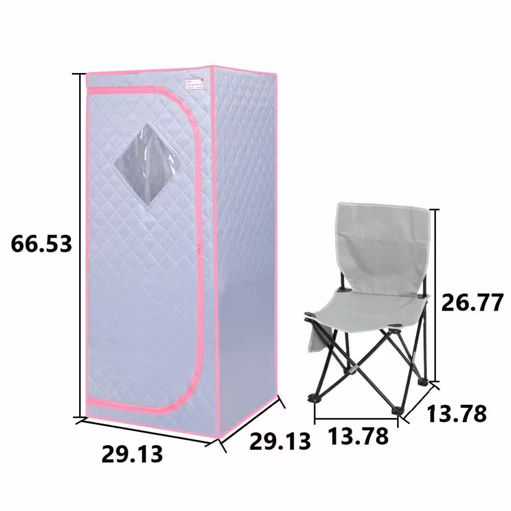Tidoin 1-Person Gray Infrared Sauna with Sauna Tent, Remote Controller, Steam Generator, Mat Board and Foldable Chair