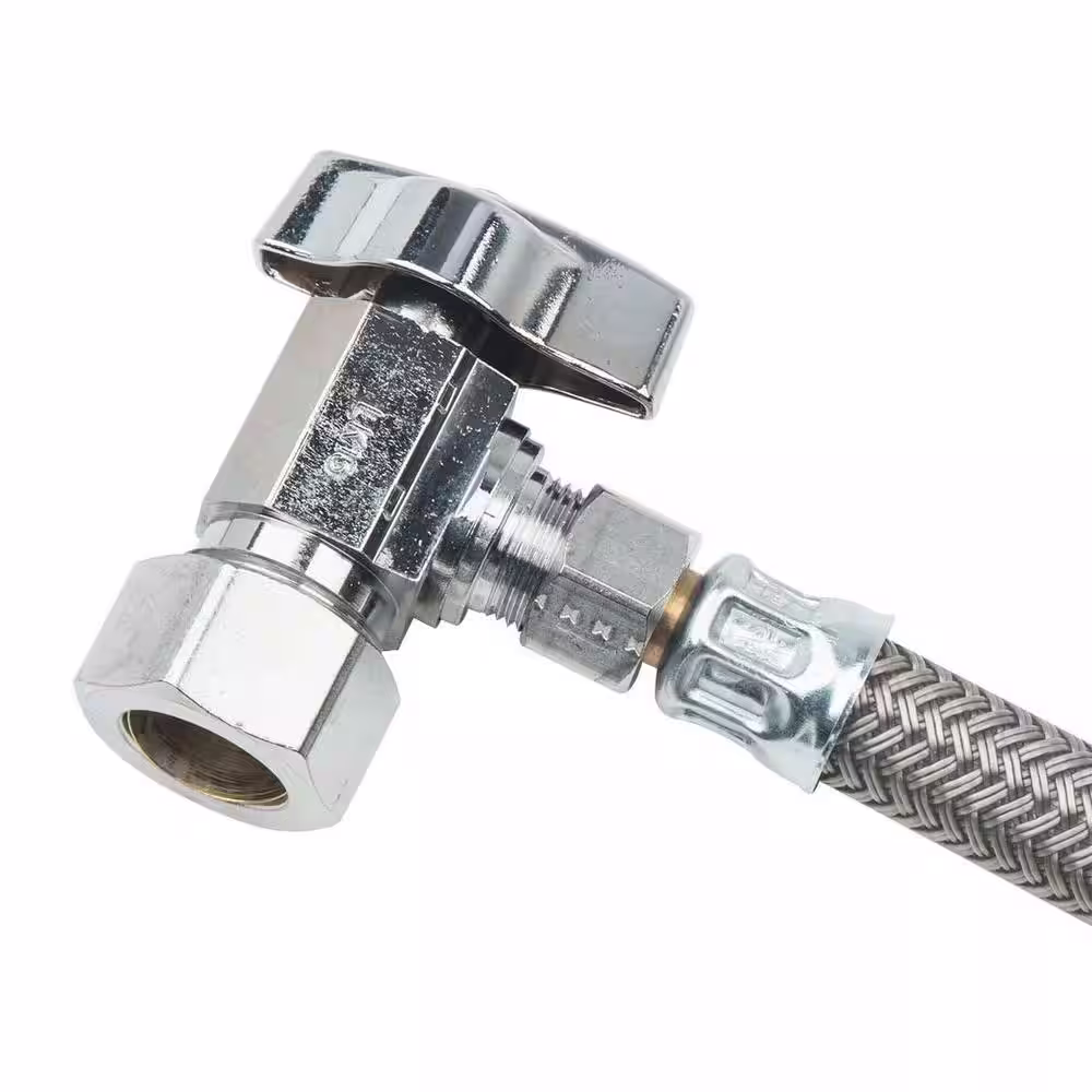 BrassCraft Faucet Kit: 1/2 in. Comp 1/4 Turn Angle Ball Valve x 3/8 in. Comp x 20 in. Faucet Braided Supply Line with Flange