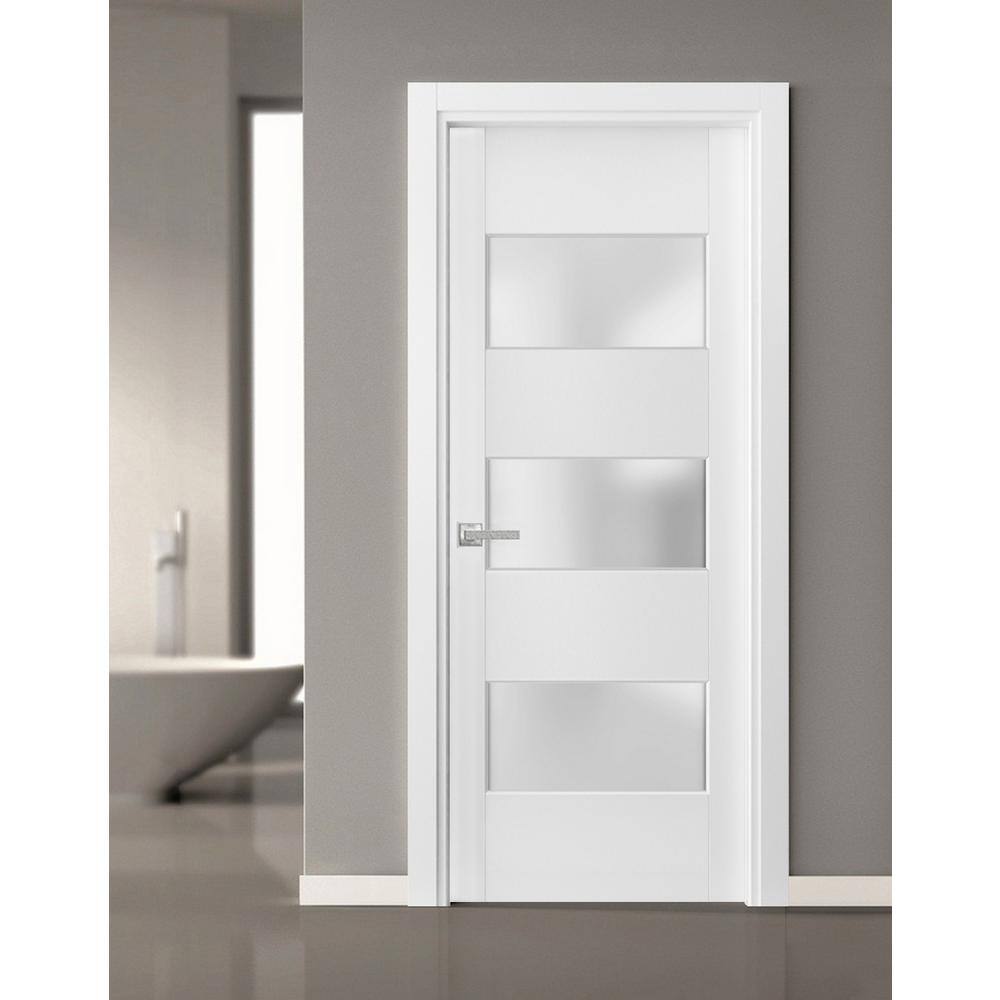 Sartodoors 4070 42 in. x 96 in. Single Panel No Bore Frosted Glass White Finished Pine Wood Interior Door Slab