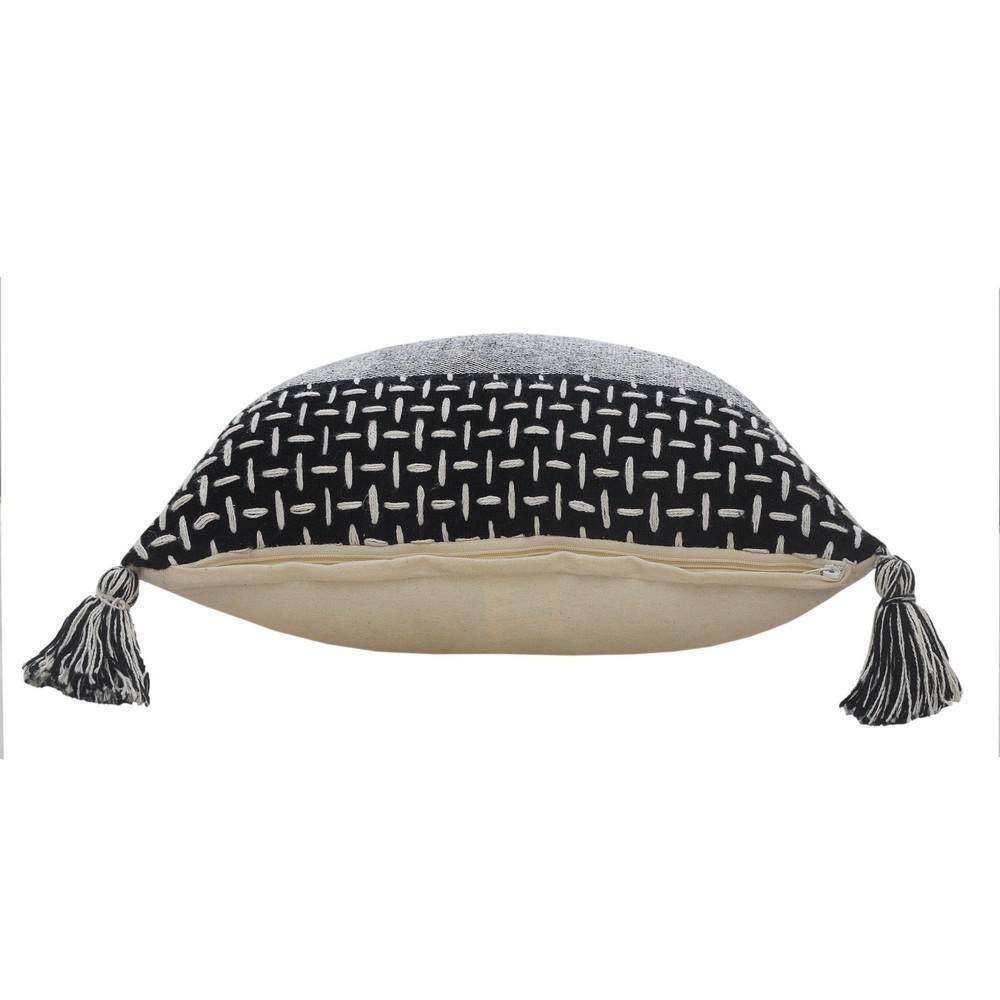 LR Home Modern Black/White Interwoven Tassel Poly-Fill 20 in. x 20 in. Throw Pillow