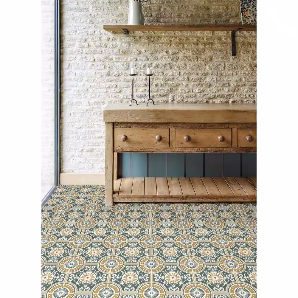 FloorPops Ezra 12 in. W x 12 in. L Green Peel & Stick Vinyl Tile Flooring (20 sq. ft./case)