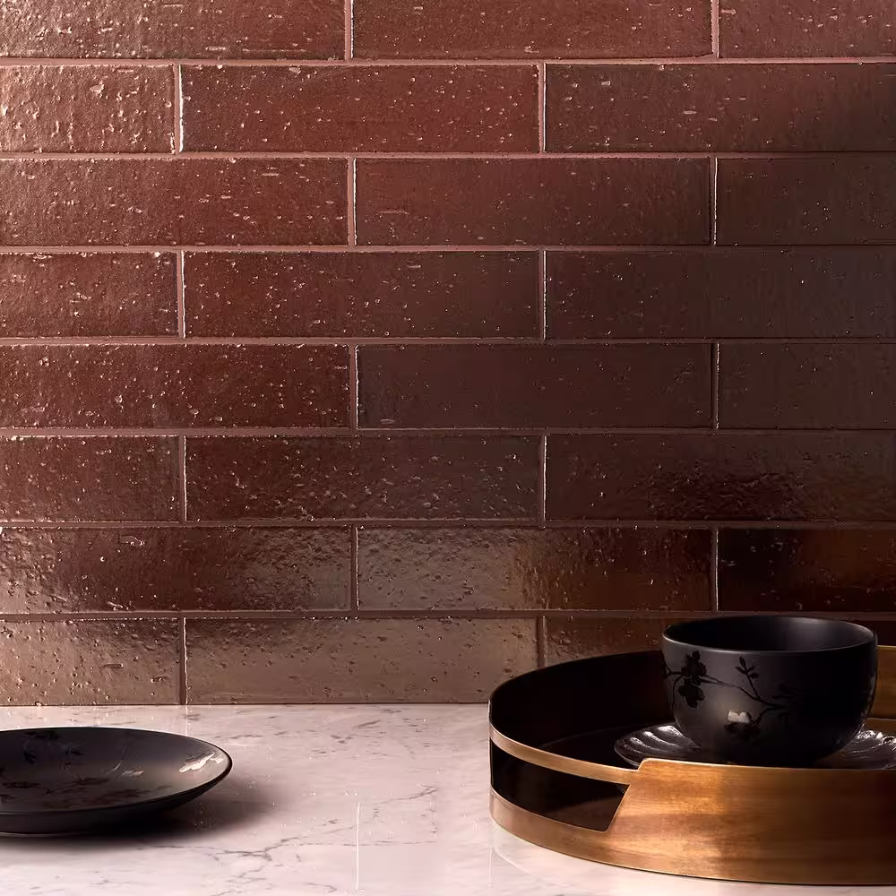 Ivy Hill Tile Queen Brick Metallic Rose Gold 2.5 in. x 9 in. 11mm Polished Clay Wall Tile (30 pieces / 4.63 sq. ft. / box)