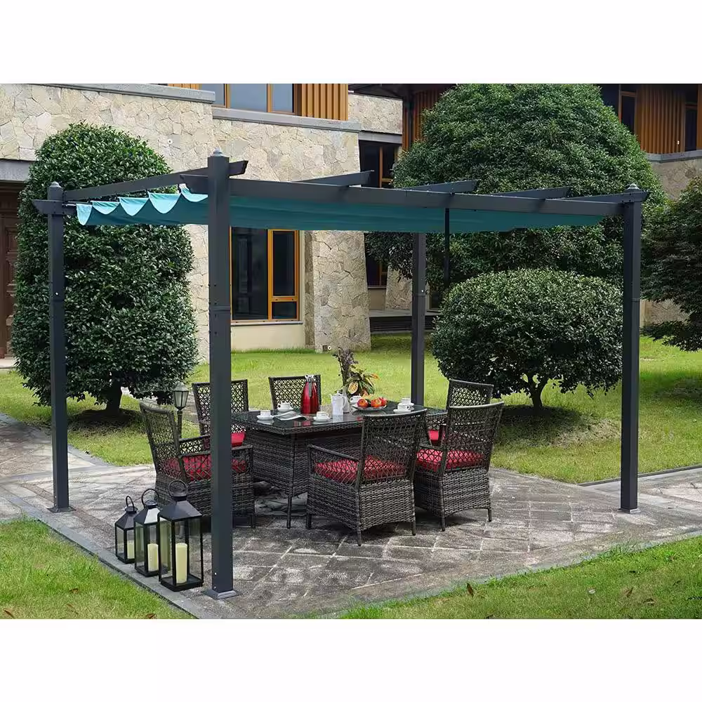 KOZYARD Mogan 13 ft. x 10 ft. Aluminum Frame Outdoor Pergola with Blue Canopy