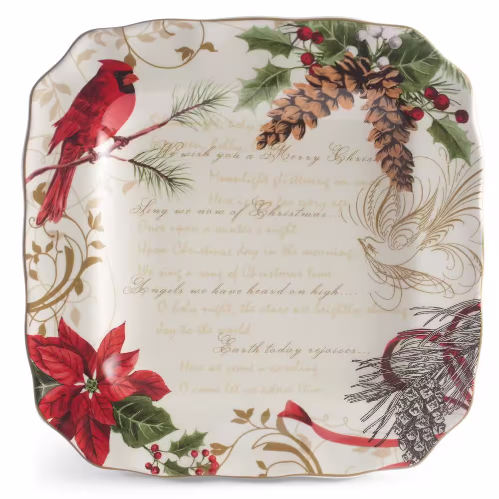 222 Fifth 12-Piece Holiday Wishes Red Porcelain Dinnerware Set (Service for 4)