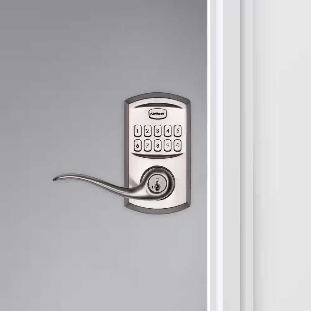 Kwikset 917 SmartCode Satin Nickel Keypad Electronic Single-Cylinder Tustin Door Lever Featuring SmartKey Security