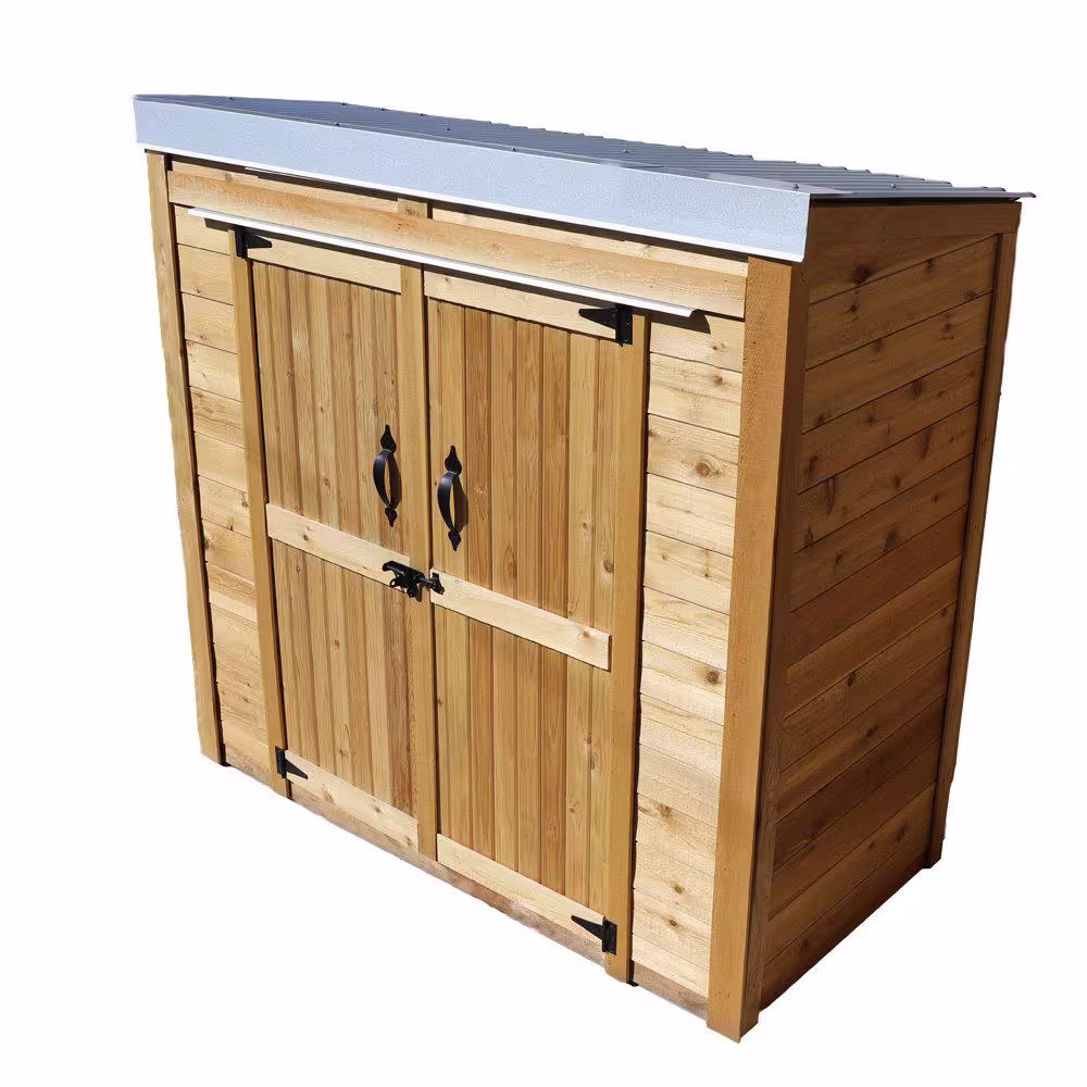 Outdoor Living Today 6 ft. W x 3 ft. D Cedar Wood GardenSaver Shed with Double Doors and Metal Roof (18 sq. ft.)