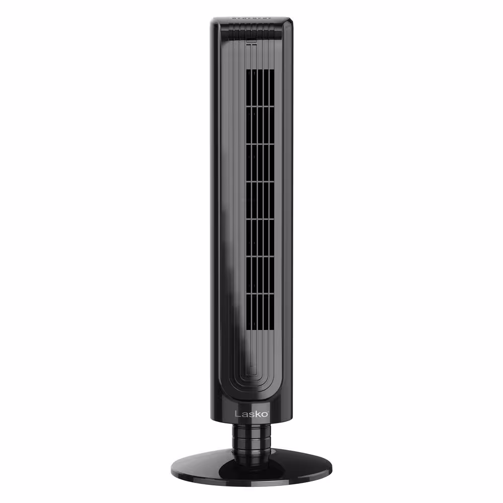 Lasko 32 in. 3-Speed Oscillating Portable Black Tower Fan with 8-Hour Timer and Remote Control