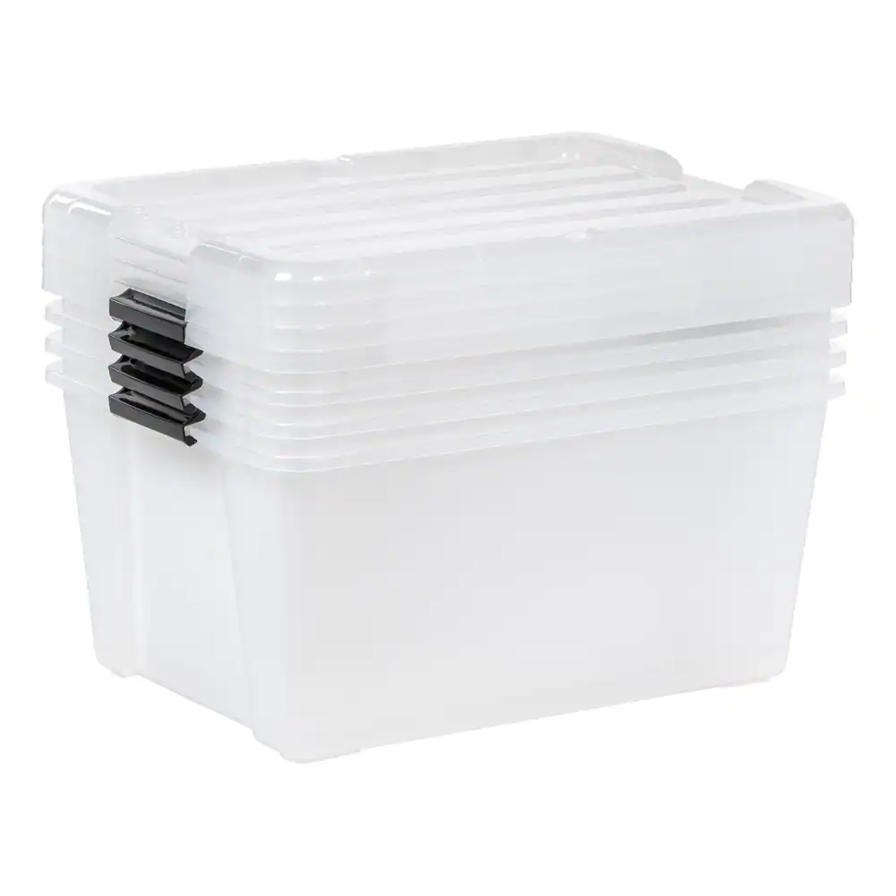IRIS 45 Quart Buckle Up Storage Box, Clear/Black, Set of 4