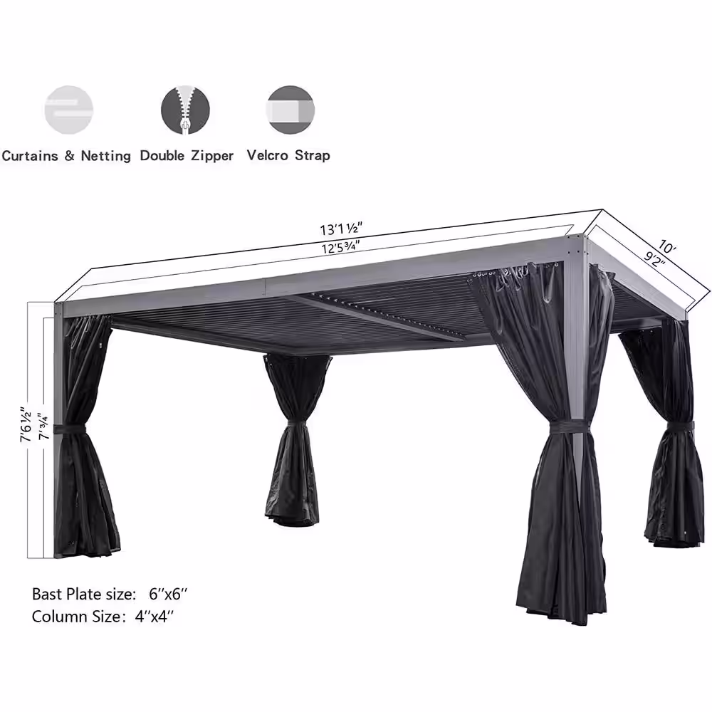 None 10 ft. x 13 ft. Gray Louvered Roof Pergola