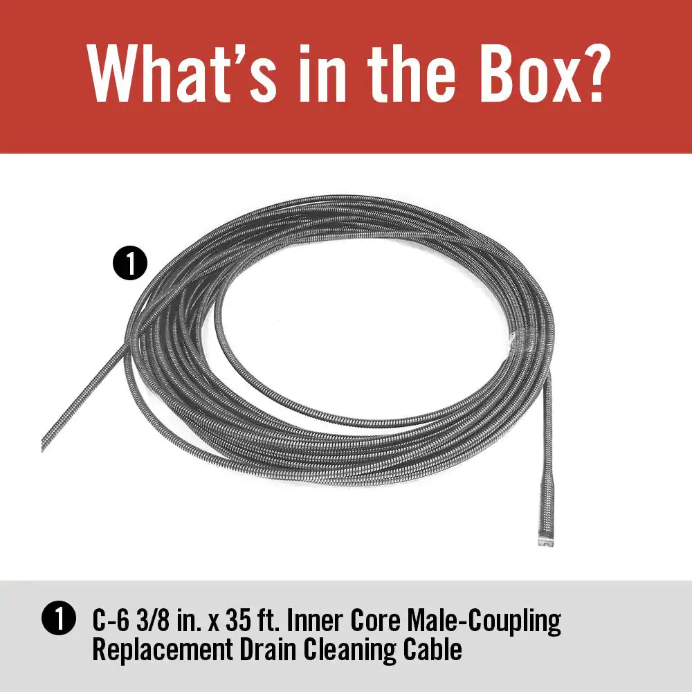 RIDGID 3/8 in. x 35 ft. C-6 All-Purpose Drain Cleaning Replacement Cable w/ Male Coupling End for K-40, K-45 & K-50 Models