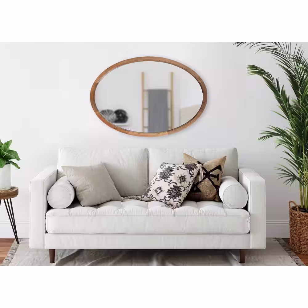 Kate and Laurel Hogan 24 in. x 36 in. Classic Oval Framed Rustic Brown Wall Accent Mirror