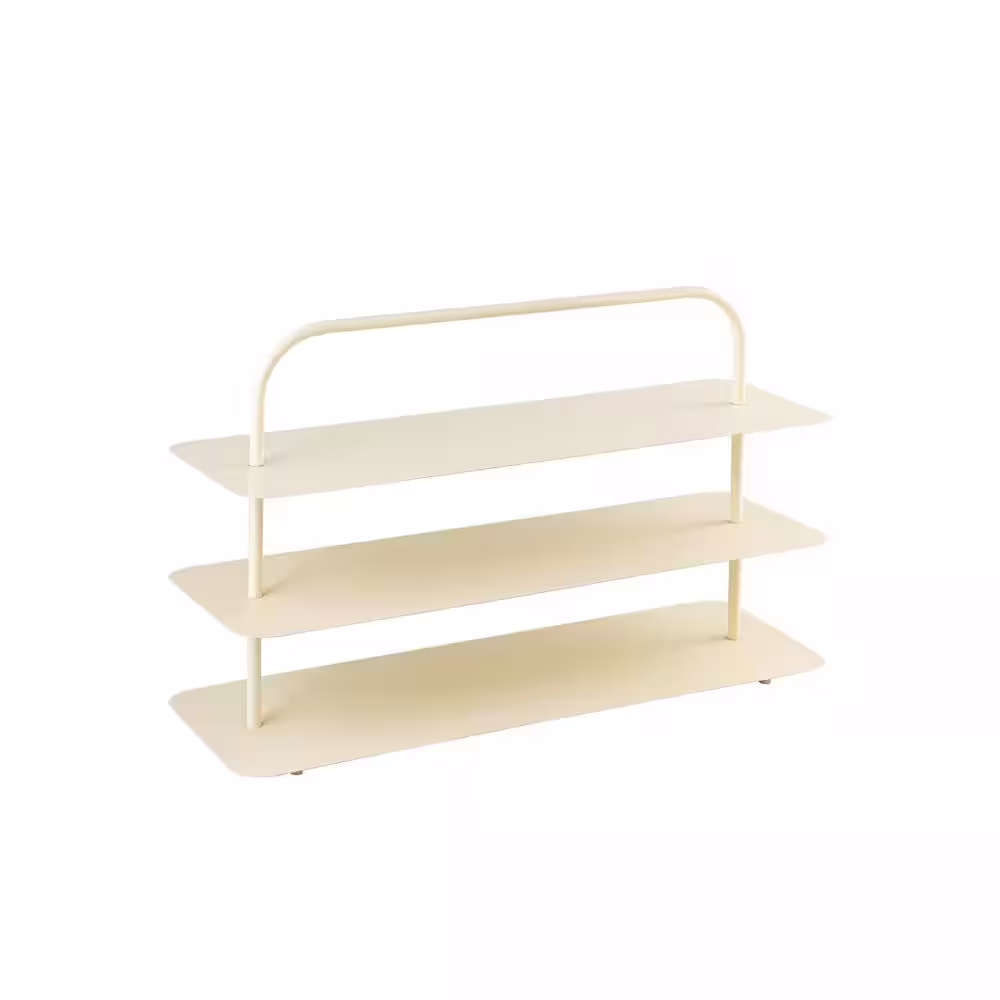 happimess Minimalist 24.5 in. H 9-Pair 3-Tier Iron Thin Flat Plate Shoe Rack in Almond