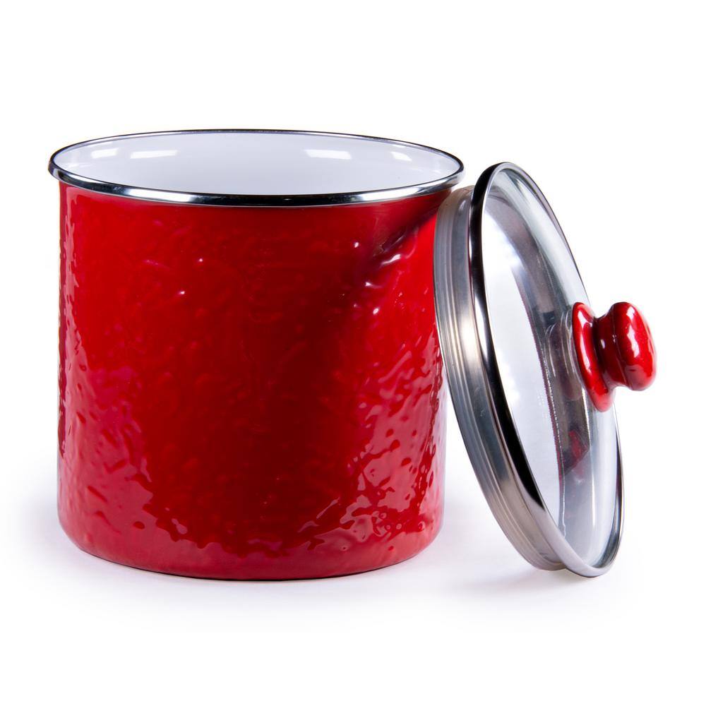 Golden Rabbit Solid Red Porcelain-coated Steel Enamelware Canister with Lid