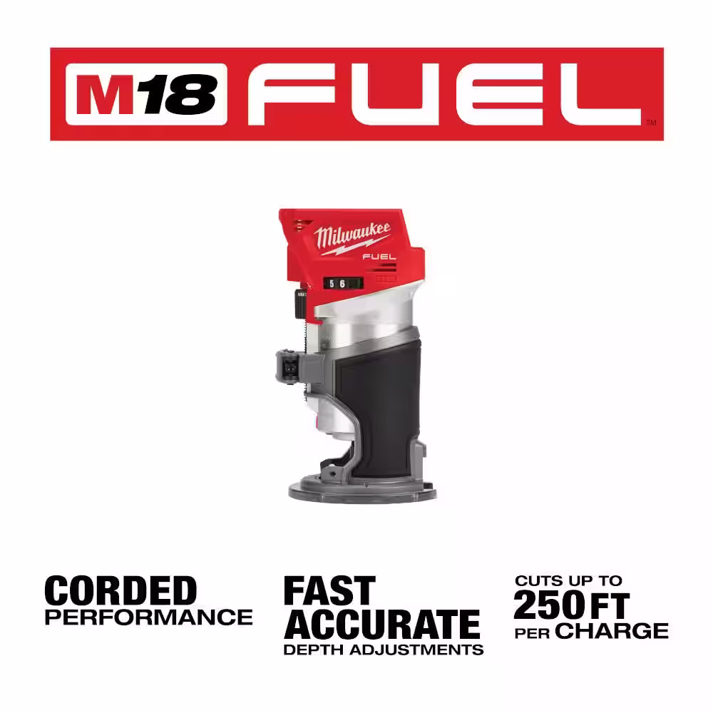 Milwaukee M18 FUEL 18V Lithium-Ion Brushless Cordless Compact Router w/(2) 5.0Ah Batteries & Charger