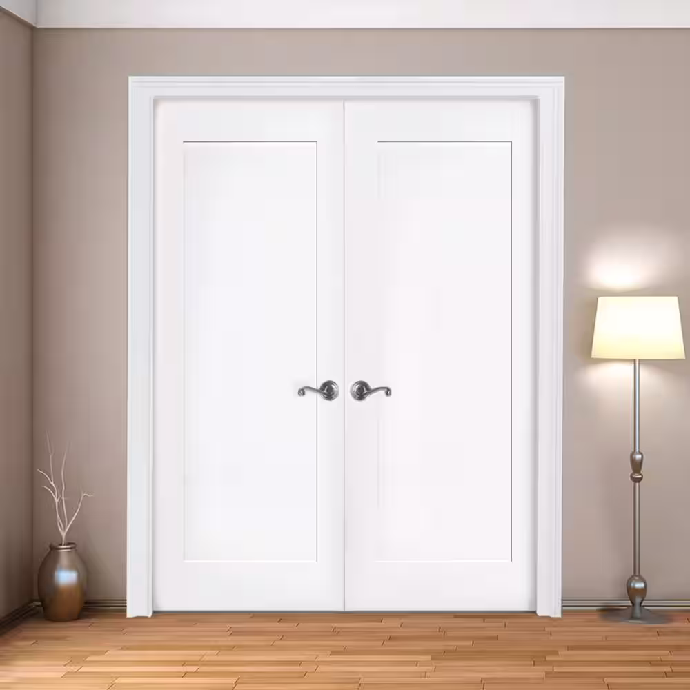 Steves & Sons 48 in. x 80 in. 1-Panel Primed White Shaker Solid Core Wood Double Prehung Interior Door with Nickel Hinges