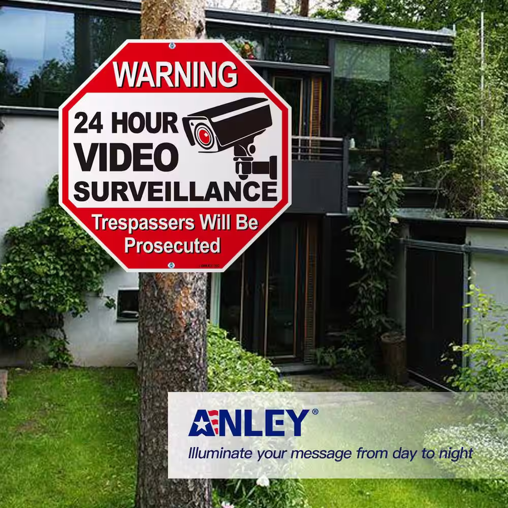 ANLEY 12 in. x 12 in. 24-Hour Video Surveillance Aluminum Warning Sign - Trespassers Will Be Prosecuted