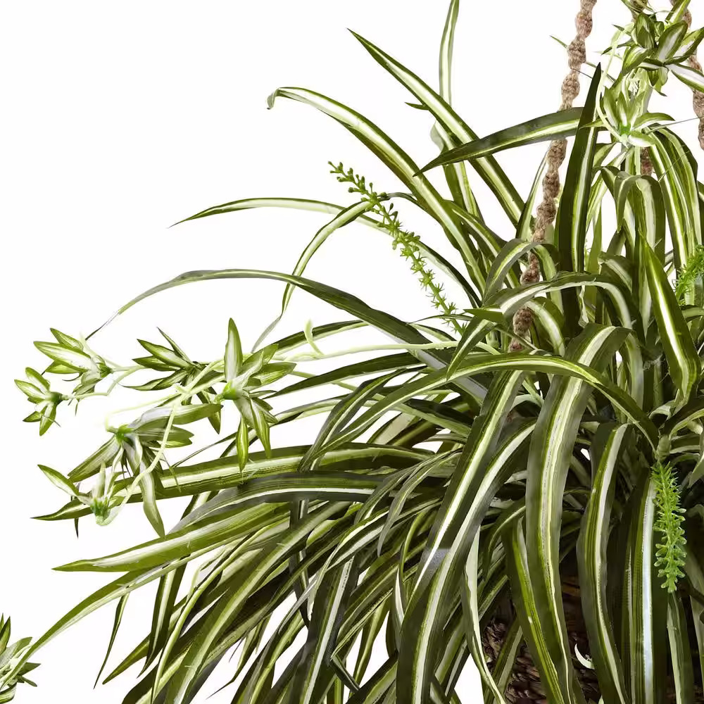 Nearly Natural 20 in. Artificial Spider Plant Hanging Basket