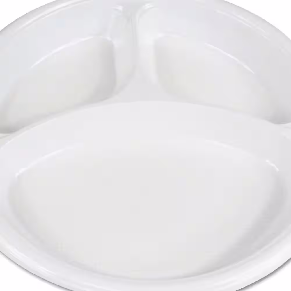 Boardwalk Hi-Impact 10 in. White Disposable Plastic Plates, 3-Compartment (500-Carton)