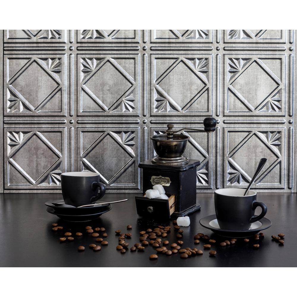 INNOVERA DECOR BY PALRAM 18.5'' x 24.3'' Artnouvo Decorative 3D PVC Backsplash Panels in Crosshatch Silver 9-Pieces