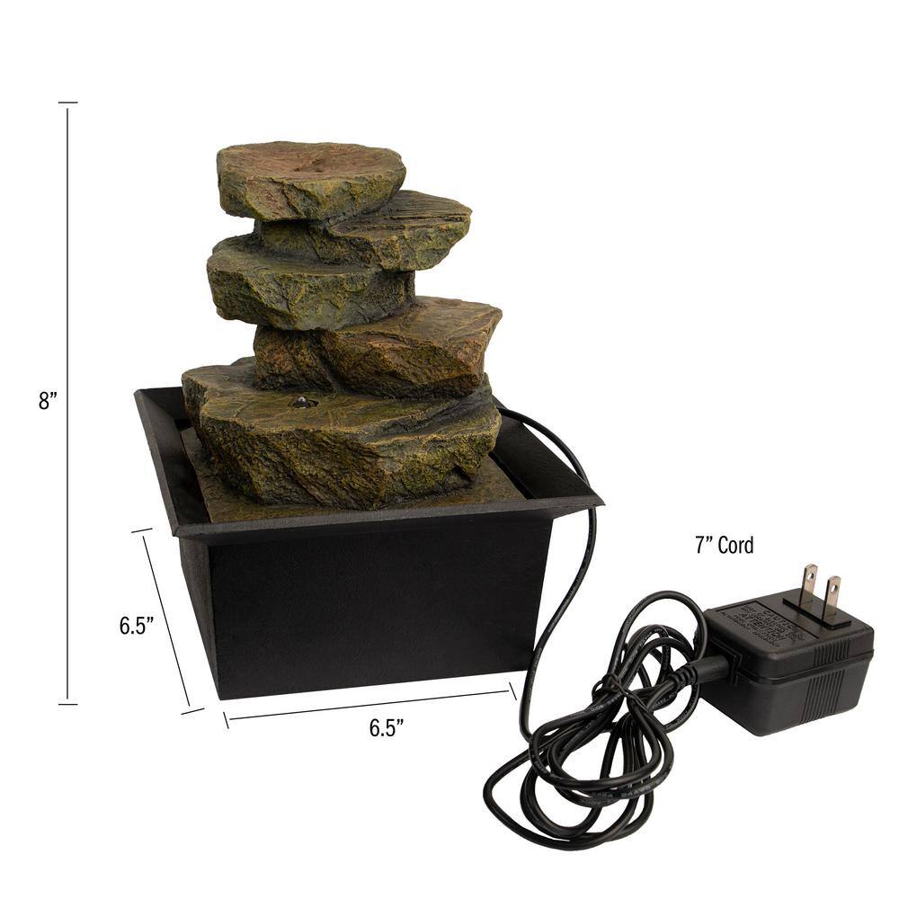 Pure Garden 8 in. Indoor Cascading Rock Formation Waterfall Tabletop Water Fountain with LED Lights