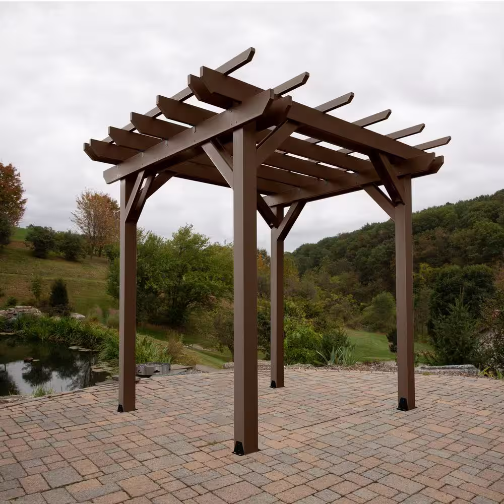 Highwood Bodhi 8 ft. x 8 ft. Weathered Acorn Plastic Pergola