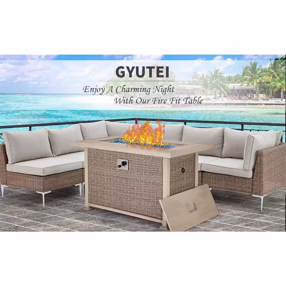 None 44 in. Gray Rectangle Propane Fire Picnic Tables, 50,000 BTU Auto-Ignition Gas Fire Table with Aluminum Hand-Painted