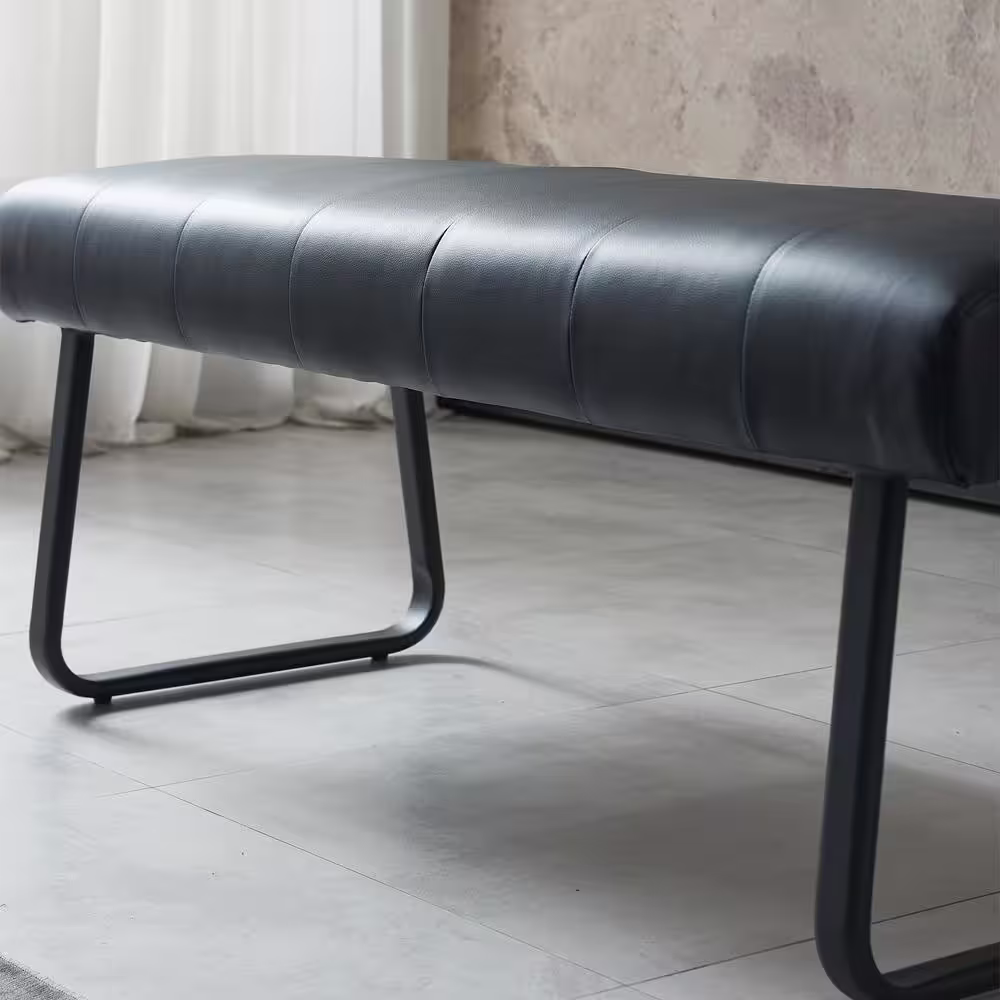 GOJANE Modern Black Dining Bench Backless with Metal Legs 47.2 in. (Black)