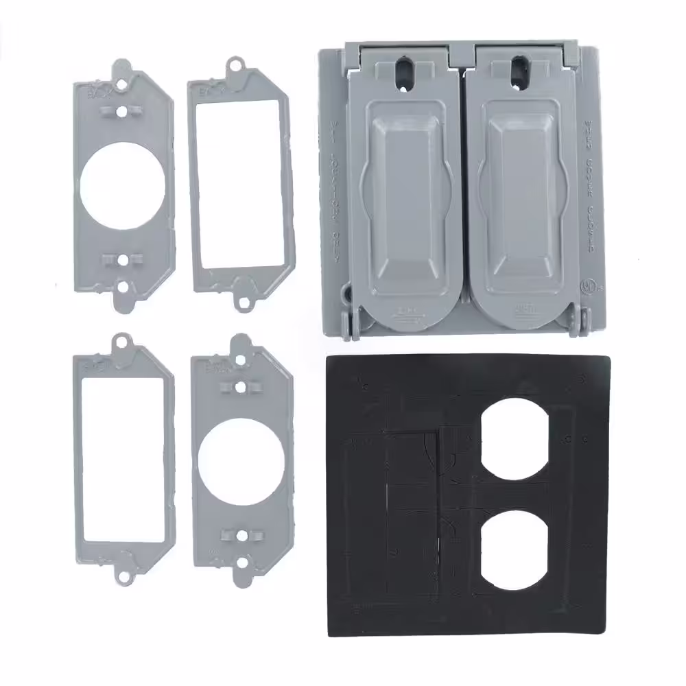 Leviton 2-Gang Weather-Proof Cover with Metal Flat Lid for Decora, GFCI, Duplex or Single Outlet Horizontal Mount, Gray