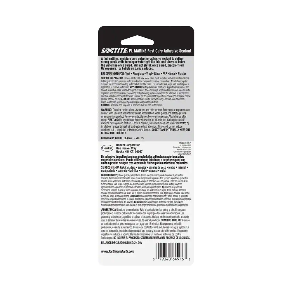 Loctite PL Marine Fast Cure 3 oz. Polyether Adhesive Sealant White Tube (each)