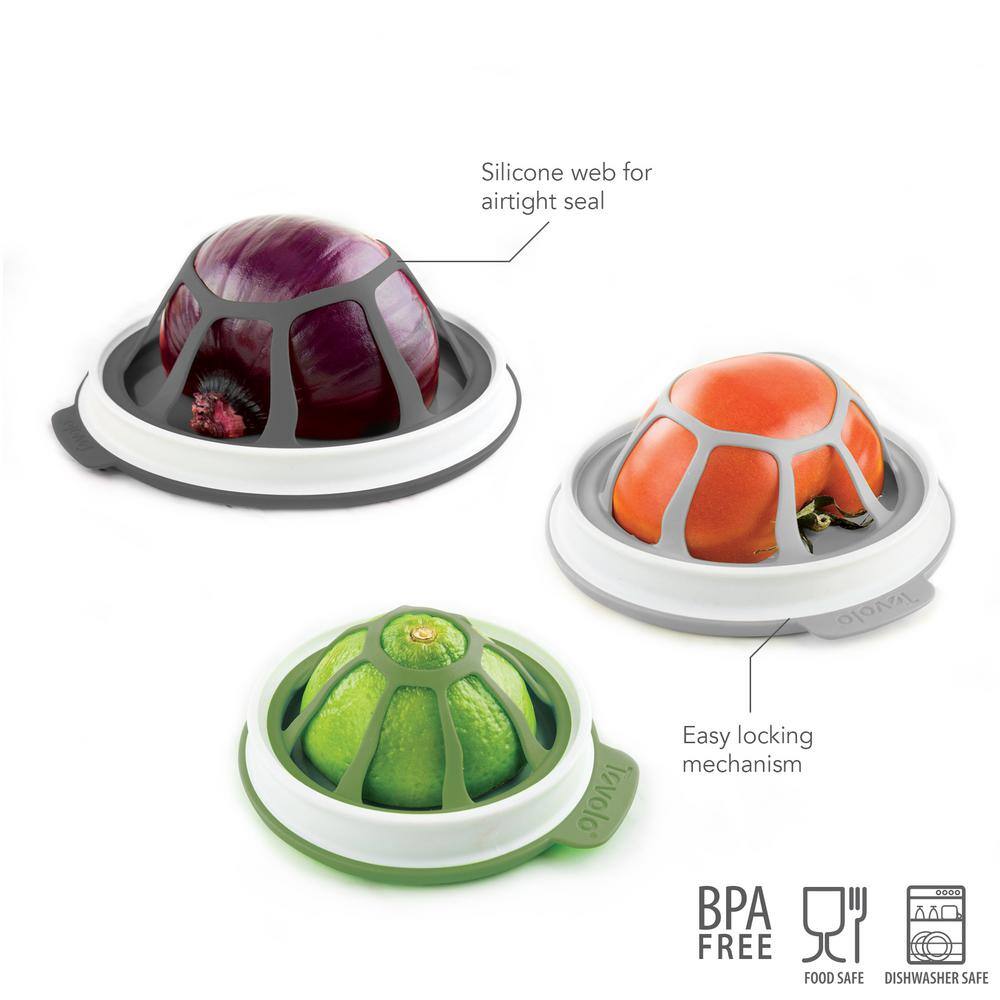Spectrum Tovolo Seal 'N Store Produce Keeper Food Storage for Fruit, Onions and Veggies, Charcoal/Oyster Gray/Pesto (Set of 3)