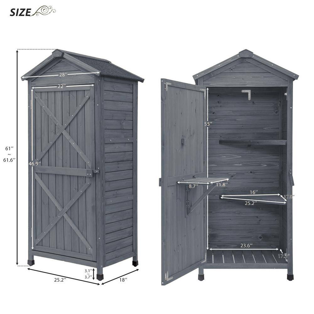 None 1.5 ft. W x 2.1 ft. D Wooden Storage Sheds Fir Wood Lockers with Workstation, Gray, 3.15 sq. ft.