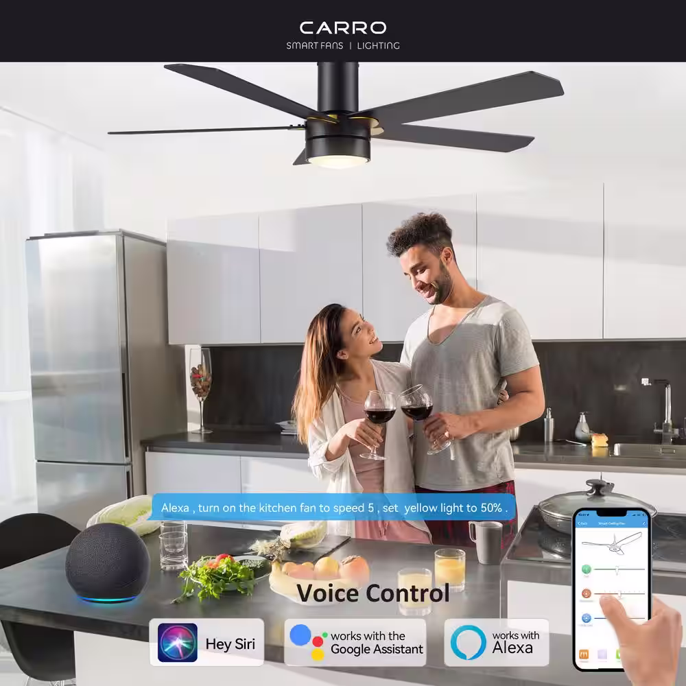 CARRO Granby 52 in. Integrated LED Indoor/Outdoor Black DC Motor Smart Ceiling Fan w/Light/Remote, Works w/Alexa/Google Home