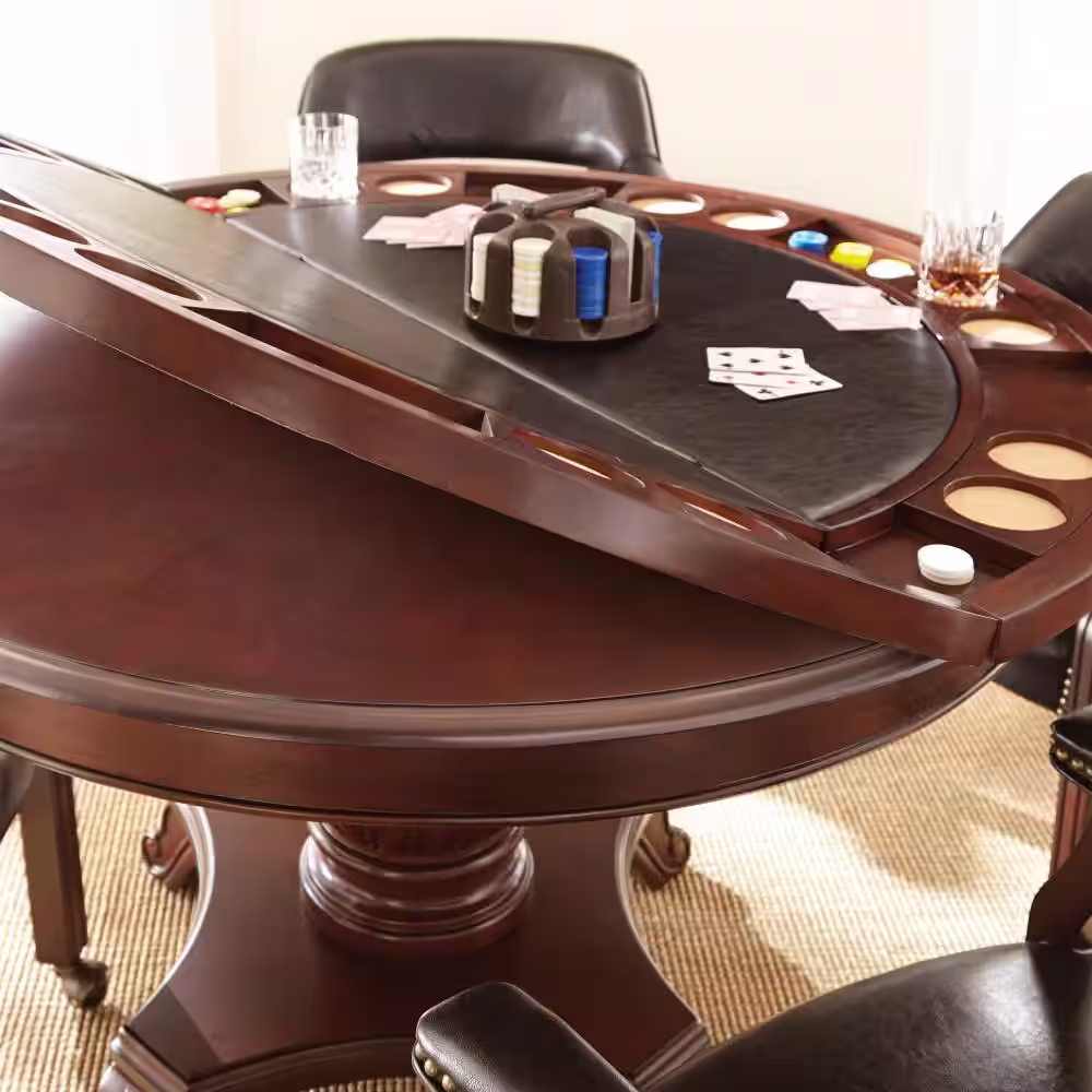 Steve Silver Tournament Pedestal Dining and Game Table with Cherry finish Wood and Black Game Top - Seats up to 4