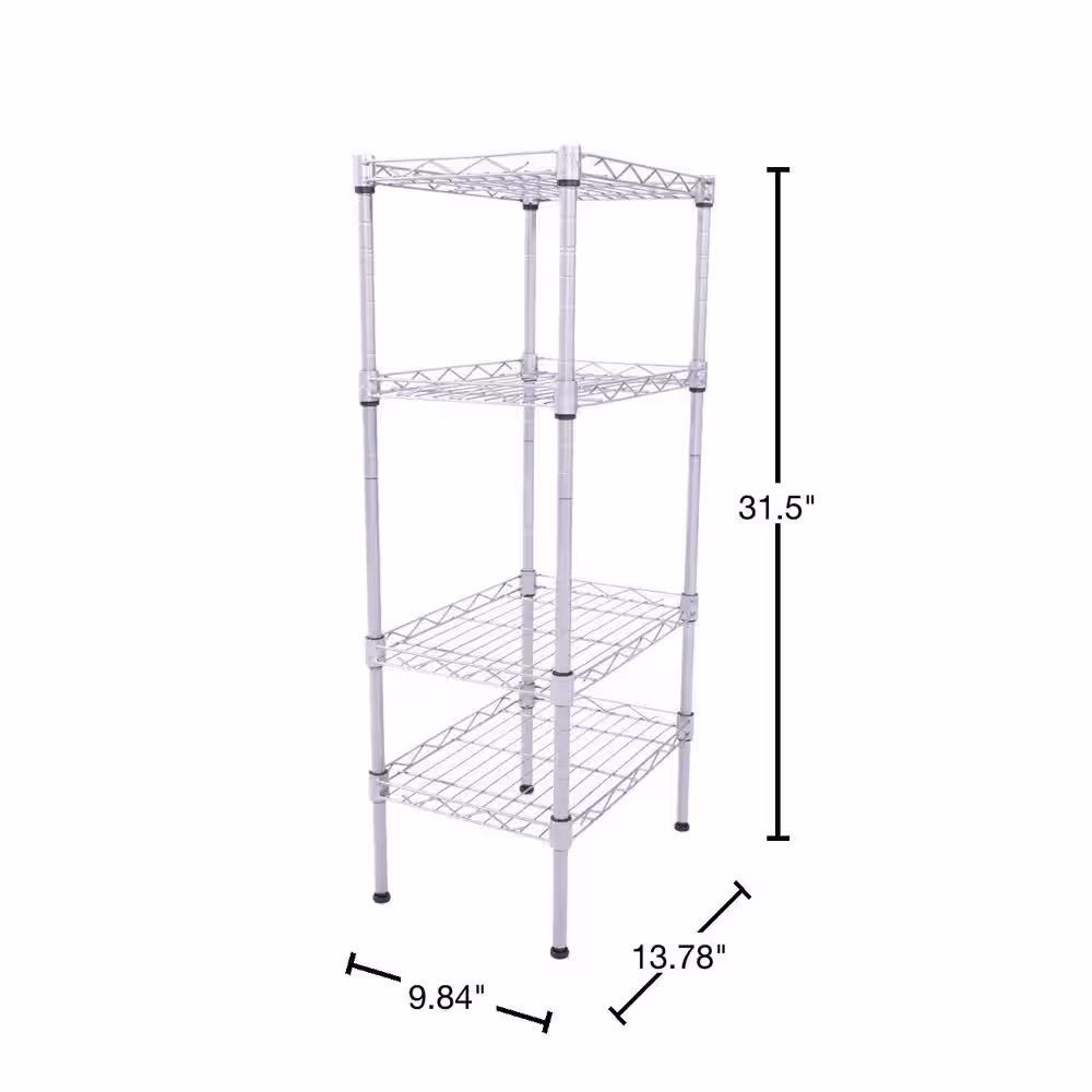 None Silver 4-Tier Heavy Duty Steel Freestanding Garage Storage Shelving Unit (9.84 in. W x 31.5 in. H x 13.78 in. D)