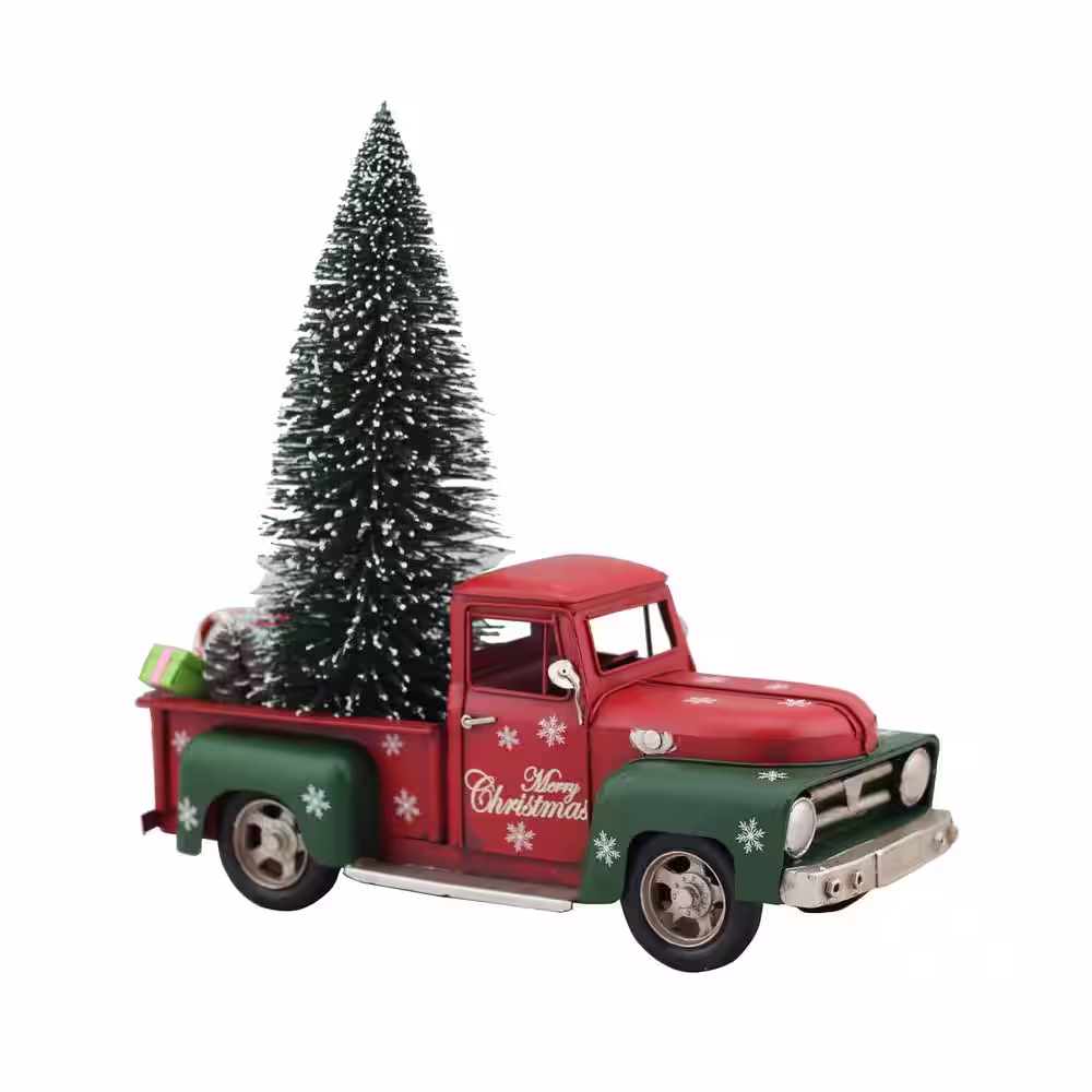 Zaer Ltd. International 14.71 in. Long Iron Truck with Christmas Tree
