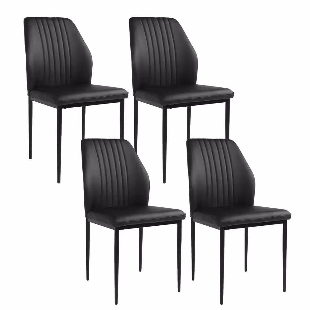 GOJANE Black Faux Leather Solid Back Dining Side Chair with Stable Steel Legs, Set of 4