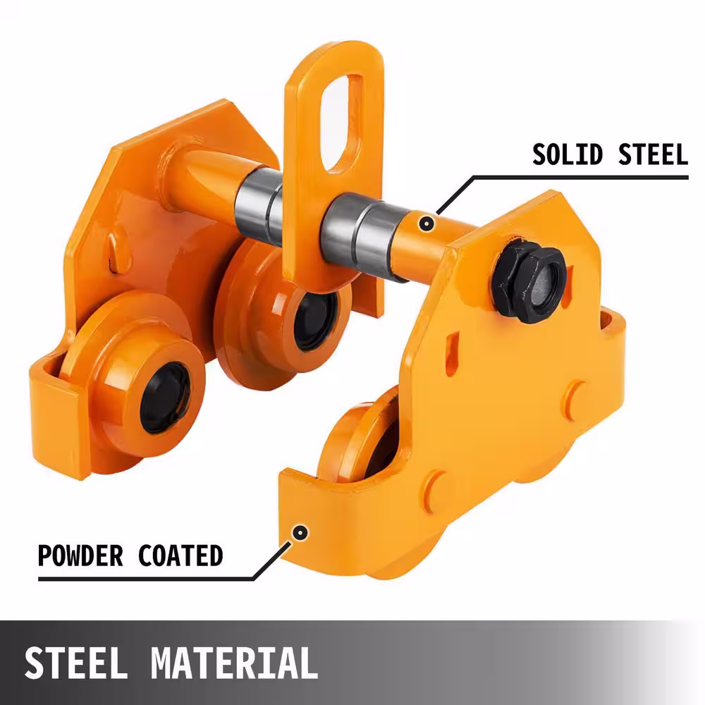 VEVOR 1-Ton Push Beam Trolley 2200 lbs. Capacity Heavy-Duty Manual Trolley Hoist Winch Crane Lift Fits I-Beam New