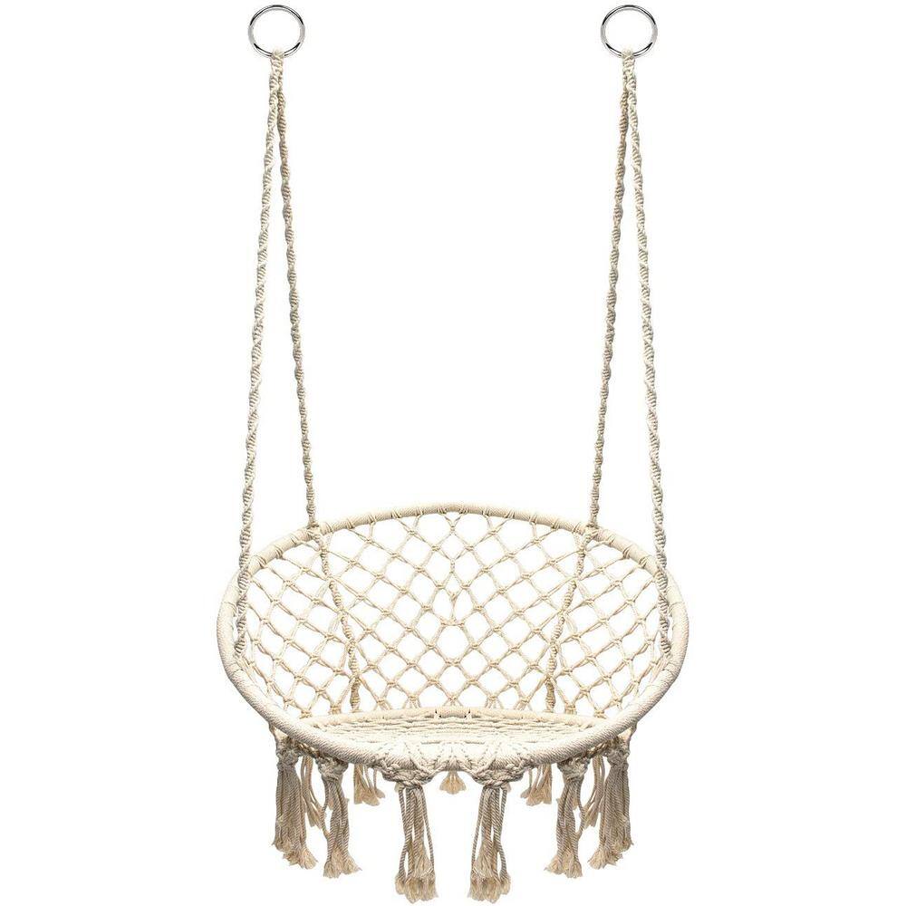 Sorbus Macrame 31 in. Rope Swing Hammock Chair in Beige