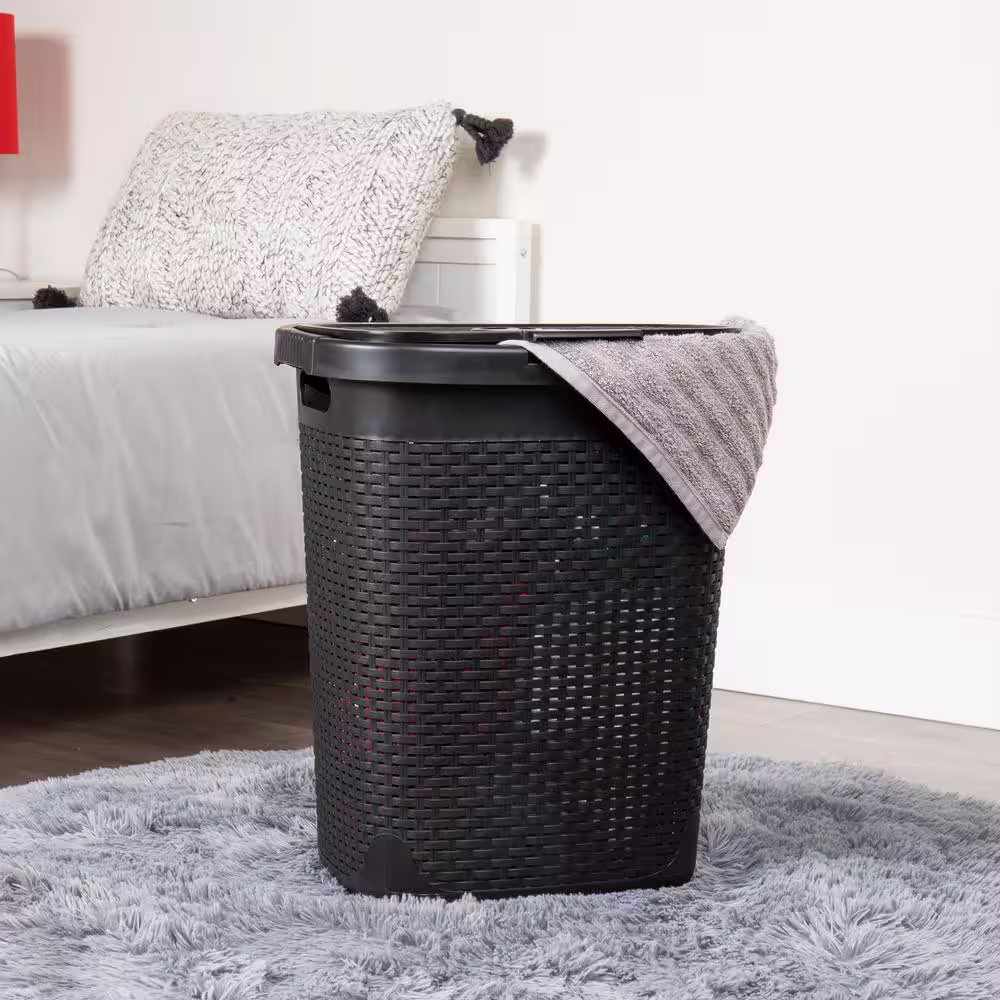 Mind Reader Basket Collection, Slim Laundry Hamper, 50 Liter (15kg/33lbs) Capacity, Attached Hinged Lid, Set of 2, Black