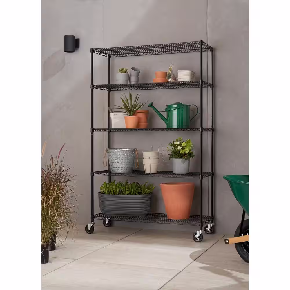 TRINITY Black Epoxy 5-Tier Outdoor Wire Steel Garage Storage Shelving Unit ( 48 in. W x 72 in. H x 18 in. D )