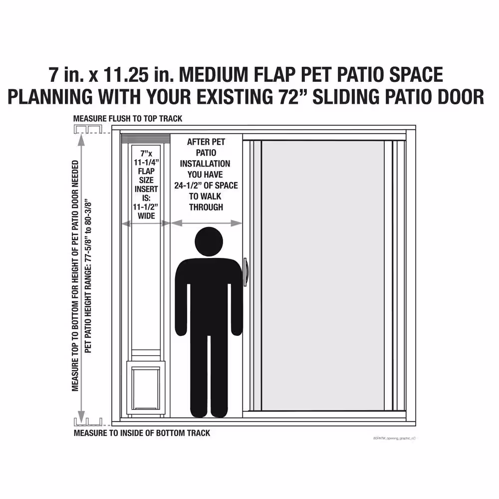 Ideal Pet Products 7 in. x 11.25 in. Medium White Pet and Dog Patio Door Insert for 77.6 in. to 80.4 in. Tall Aluminum Sliding Glass Door