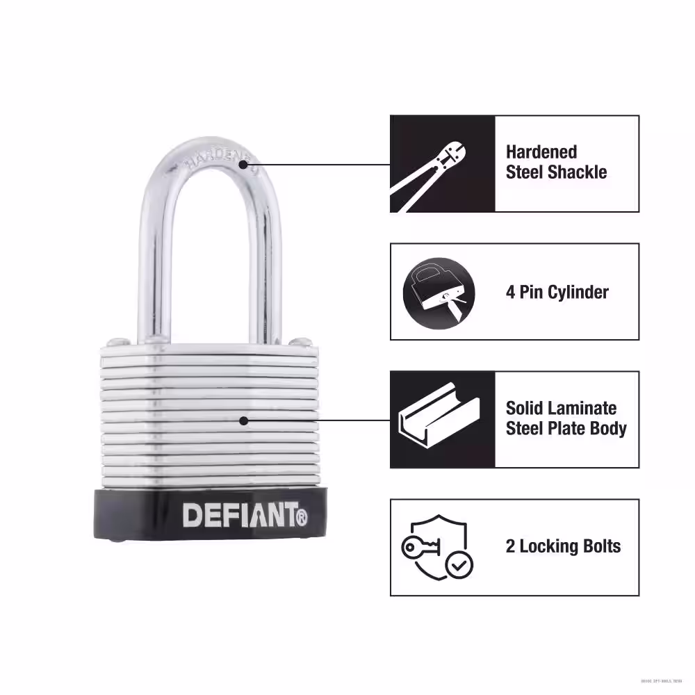 Defiant 30 mm 1 in. Laminated Steel Shackle Keyed Padlock