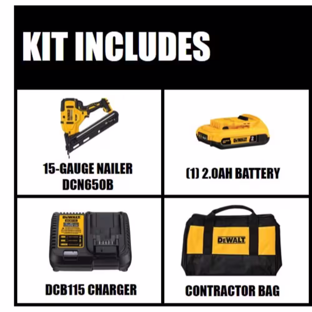 DEWALT 20V MAX XR Lithium-Ion Cordless 15-Gauge Finish Nailer Kit and 2 in. x 15-Gauge Angled Finish Nails (2500 Pieces)