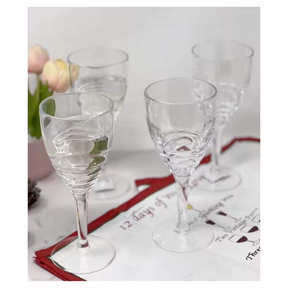 None 12 oz. Stemmed Swirl Acrylic Wine Glasses Set (Set of 4)