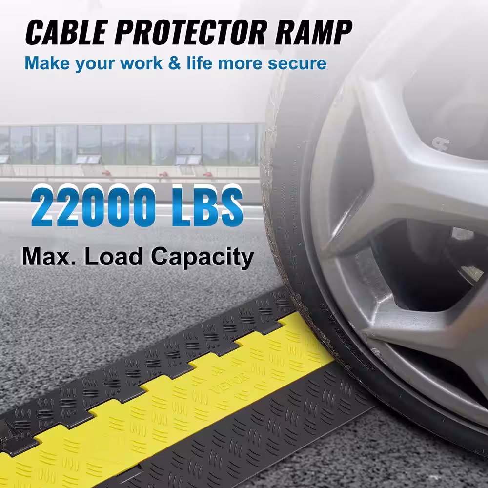 VEVOR 36.14 in. x 9.84 in. Cable Protector Ramp 2 Channel 22000lbs. Load Raceway Cord Cover TPR Speed Bump for Traffic(5-Pack)